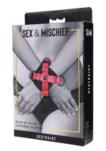 Load image into Gallery viewer, Sex and Mischief Ex's Andamp; Oh's Cross Cuffs - Black/Red