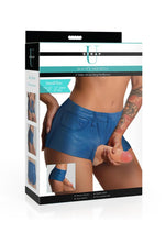Load image into Gallery viewer, Strap U Booty Shorts Strap-On Harness with Dildo - Blue/Vanilla - Small - 6in