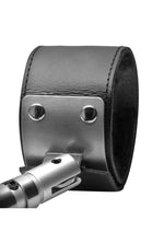 Load image into Gallery viewer, Strict Leather Adjustable Swiveling Spreader Bar with Leather Cuffs - Black/Silver
