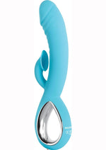 Load image into Gallery viewer, Triple Infinity Rechargeable Silicone Heated Dual Vibrator with Clitoral Suction Stimulator - Aqua/Teal