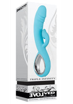 Load image into Gallery viewer, Triple Infinity Rechargeable Silicone Heated Dual Vibrator with Clitoral Suction Stimulator - Aqua/Teal