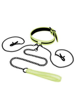 Load image into Gallery viewer, WhipSmart Glow In The Dark Collar with Nipple Clips and Leash - Glow In The Dark/Green