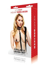 Load image into Gallery viewer, WhipSmart Heartbreakers Deluxe Collar, Nipple Clips, Leash - Black/Red - Set