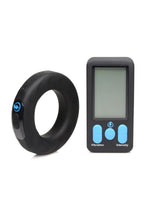 Load image into Gallery viewer, Zeus Vibrating and E-Stim Rechargeable Silicone Cock Ring with Remote Control - Black - 45mm