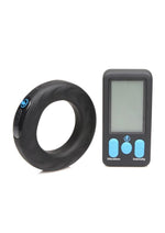 Load image into Gallery viewer, Zeus Vibrating and E-Stim Rechargeable Silicone Cock Ring with Remote Control - Black - 50mm