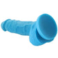 Back angle view of the Colours Pleasures Silicone Vibrating Dildo from NS Novelties (5in/blue) shows its strong suction cup.