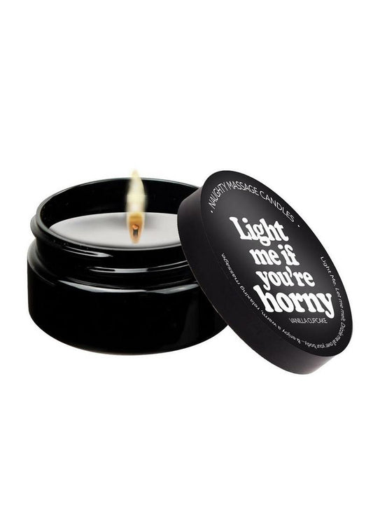 Photo of the 2oz "Light me if you're horny" Massage Candle from Kama Sutra.