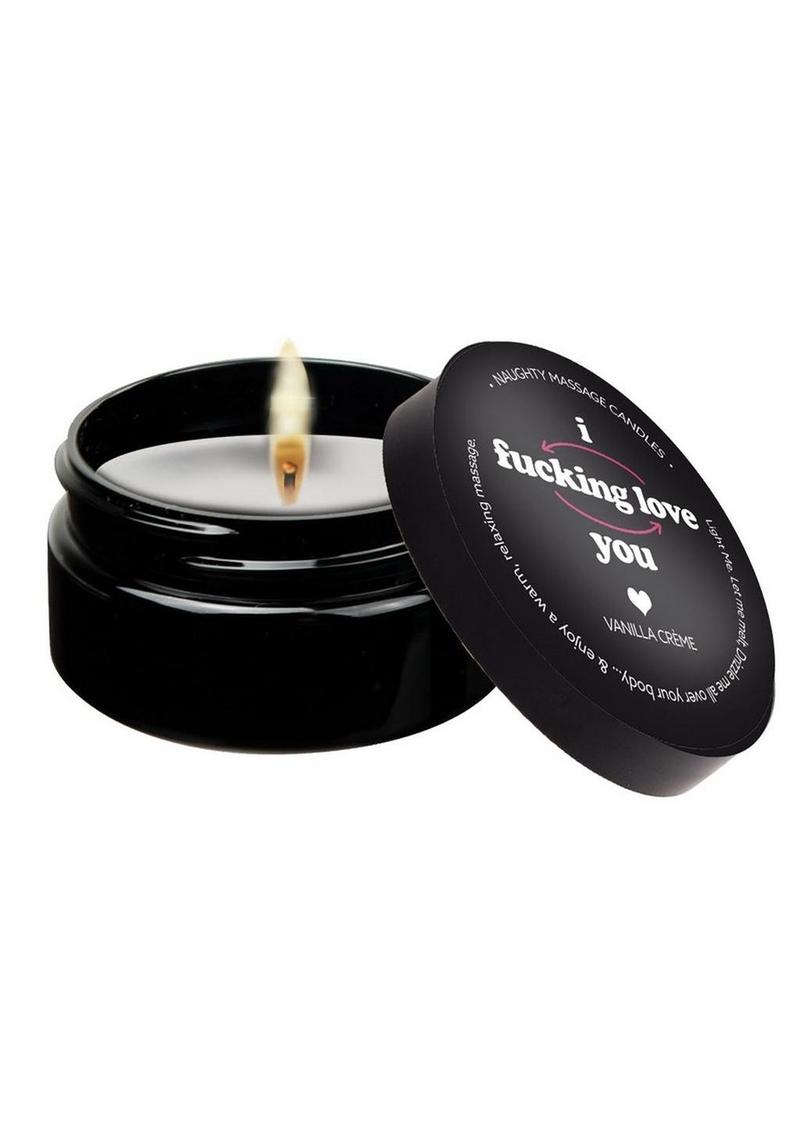 Photo of the 2oz "I fucking love you" Massage Candle from Kama Sutra.