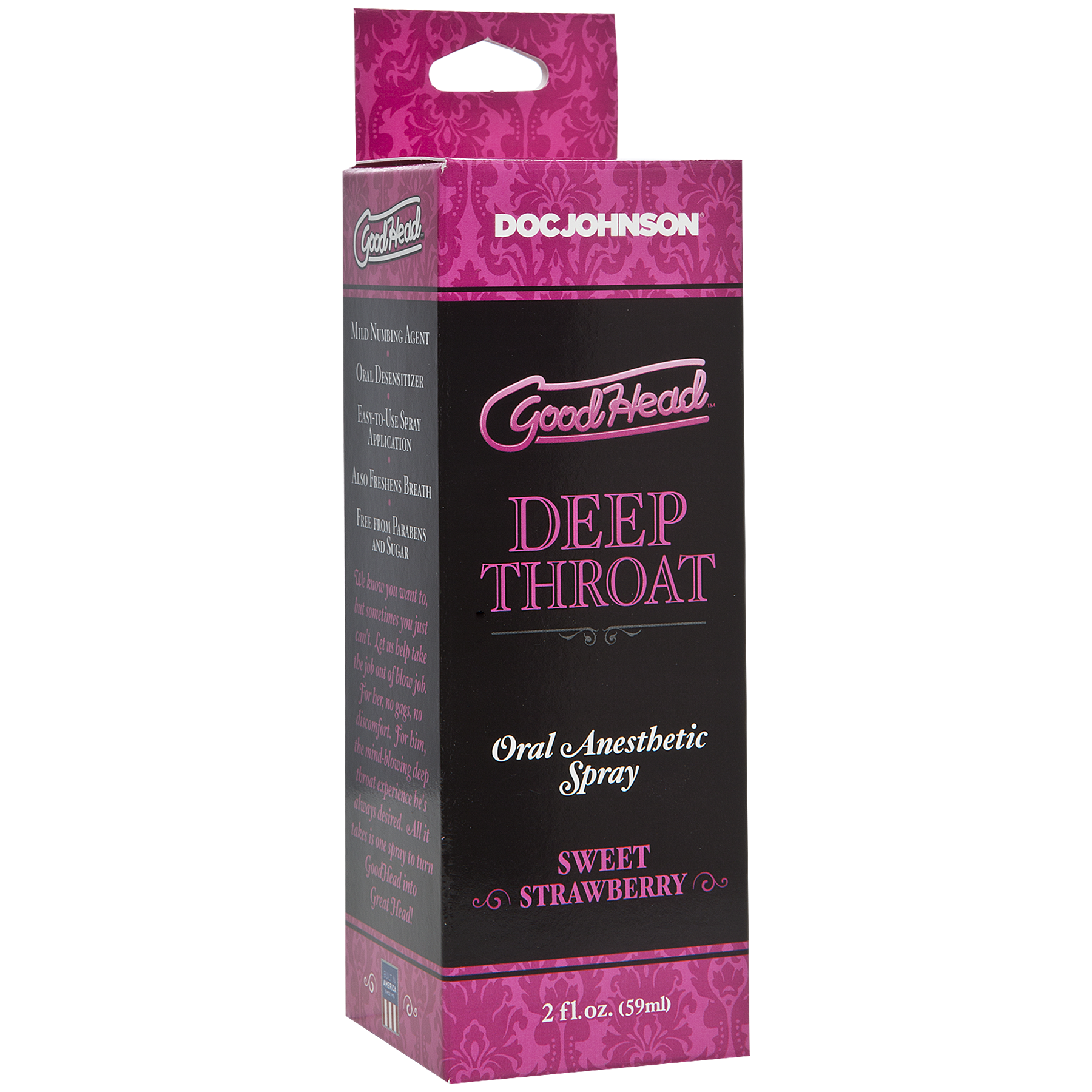 Deep Throat Oral Anesthetic Spray 2oz in its box (strawberry).