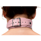 Back view of the buckle for the XR Brands Frisky Miss Behaved Chest Harness (pink).