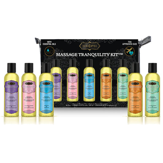 Kama Sutra Massage Tranquility Kit (5pc) in a carrying bag.