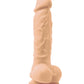 Up-right photo of the Colours Pleasures Silicone Vibrating Dildo from NS Novelties (5in/vanilla) shows its lifelike texture and head.