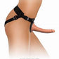 Image shows a profile view of the King Cock Elite Comfy Body Dock Harness System from Pipedreams (black) with attached dildo (not included).