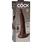 Photo of the back of the box for the King Cock Elite Dual Density Vibrating Dildo w/ Remote Control (7in) from Pipedreams (chocolate).