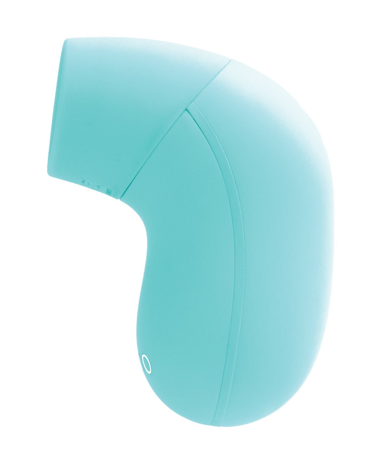 Side view of the sonic wave toy to show its ergonomic shape (turquoise).