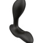 Top down side angle view of the prostate stimulator showing its ergonomic shape for maximum comfort and pleasure (black).
