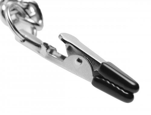 Close-up image of the alligator style clamps with the rubber tips added for comfort. 