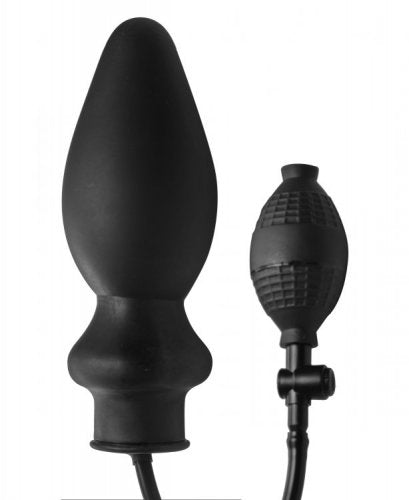 Image of the inflatable plug filled up (expanded) and the hand-held inflating balloon mechanism.