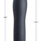 Up-right image of the dildo showing the measurements: 4.8in insertable, 5.3in total length, 1.2in diameter.