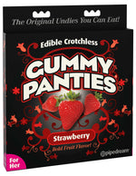 Load image into Gallery viewer, Photo of the front of the box for the Edible Crotchless Gunny Panties from Pipedreams (strawberry).