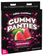 Load image into Gallery viewer, Photo of the front of the box for the Edible Crotchless Gunny Panties from Pipedreams (watermelon).
