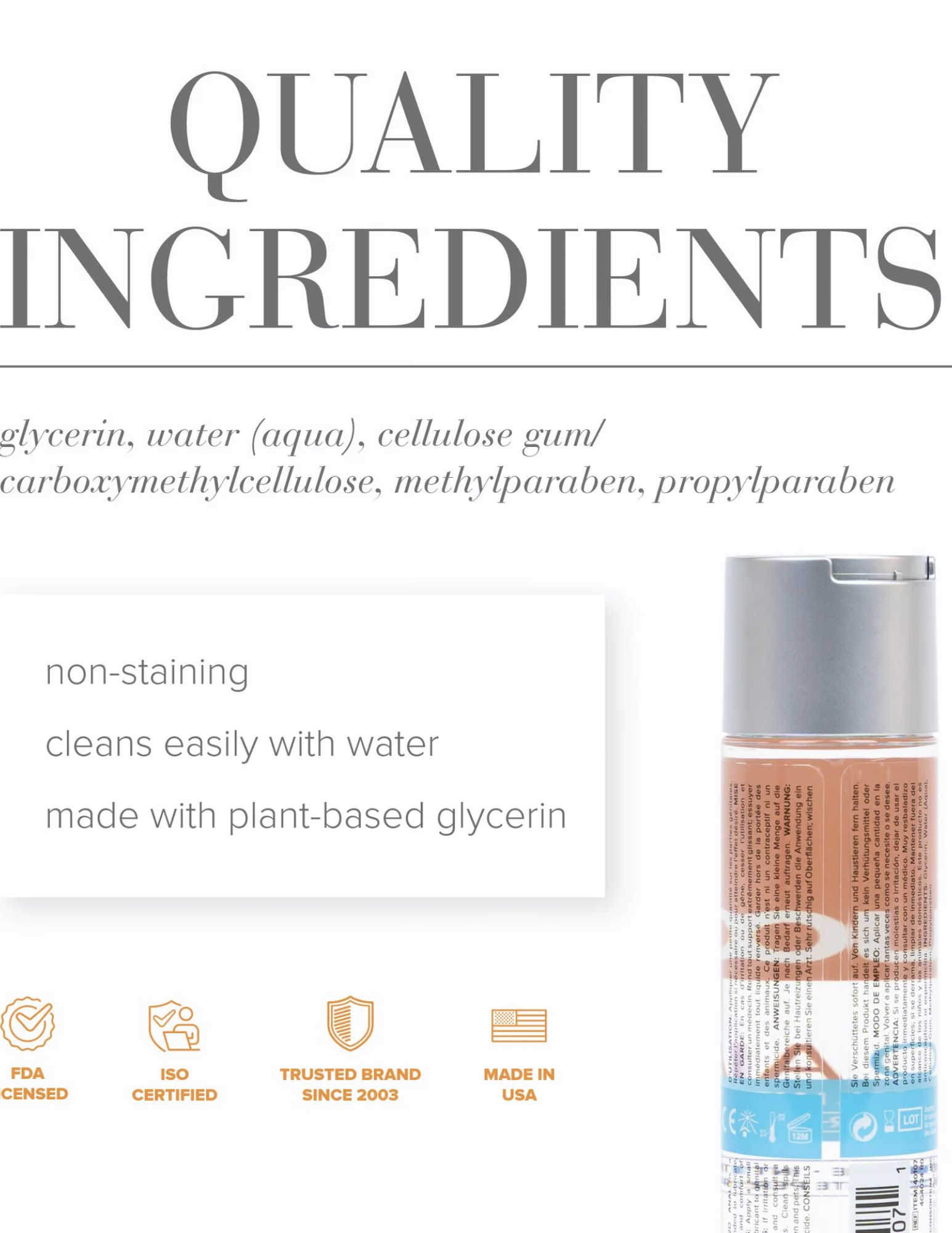 Ad featuring the quality of ingredients used in the System JO H2O Anal Water- Based Lubricant.