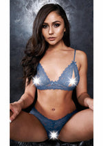 Load image into Gallery viewer, 2 Pc Peek-A-Book Bra and G-String - Blue - Large/Medium
