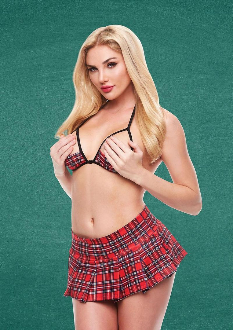 Show-Me Schoolgirl Skirt - Black/Red - Large/Medium - Set