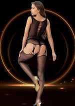 Load image into Gallery viewer, 2pc Crop Top and Garter Hose - Black - One Size - Set
