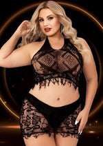 Load image into Gallery viewer, 2pc Crop Top and Skirt - Black - Queen - Set
