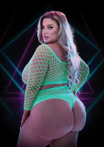 Load image into Gallery viewer, 2pc Glow In The Dark Long Sleeve Crop Top and Panty - Glow In The Dark/Green - Queen - Set
