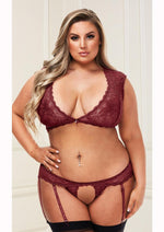 Load image into Gallery viewer, 2pc Lace Bra and G-String - Wine - Queen - Set
