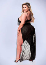 Load image into Gallery viewer, 2pc Mesh Gown and G-String - Black - Queen - Set
