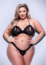 Load image into Gallery viewer, 2pc Peek-A-Boo Bra and Crotchless G-String - Black - Queen

