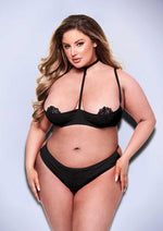 Load image into Gallery viewer, 2pc Sexy Quarter Cup Bra and G-String - Black - Queen - Set
