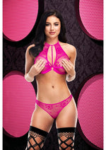 Load image into Gallery viewer, 2pc Sexy Strappy Lace Bra Panty - Pink - One Size
