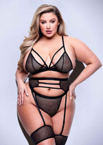 Load image into Gallery viewer, 3 Pc Strappy Bra, Garter and Panty - Black - Queen - Set
