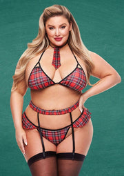 Criss-Cross Schoolgirl - Black/Red/White - Queen - Set