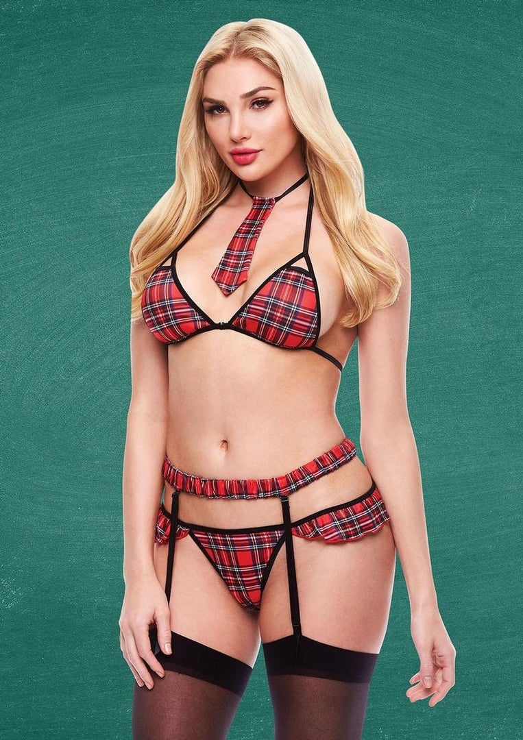 Criss-Cross Schoolgirl - Black/Red/White - Large/Medium - Set