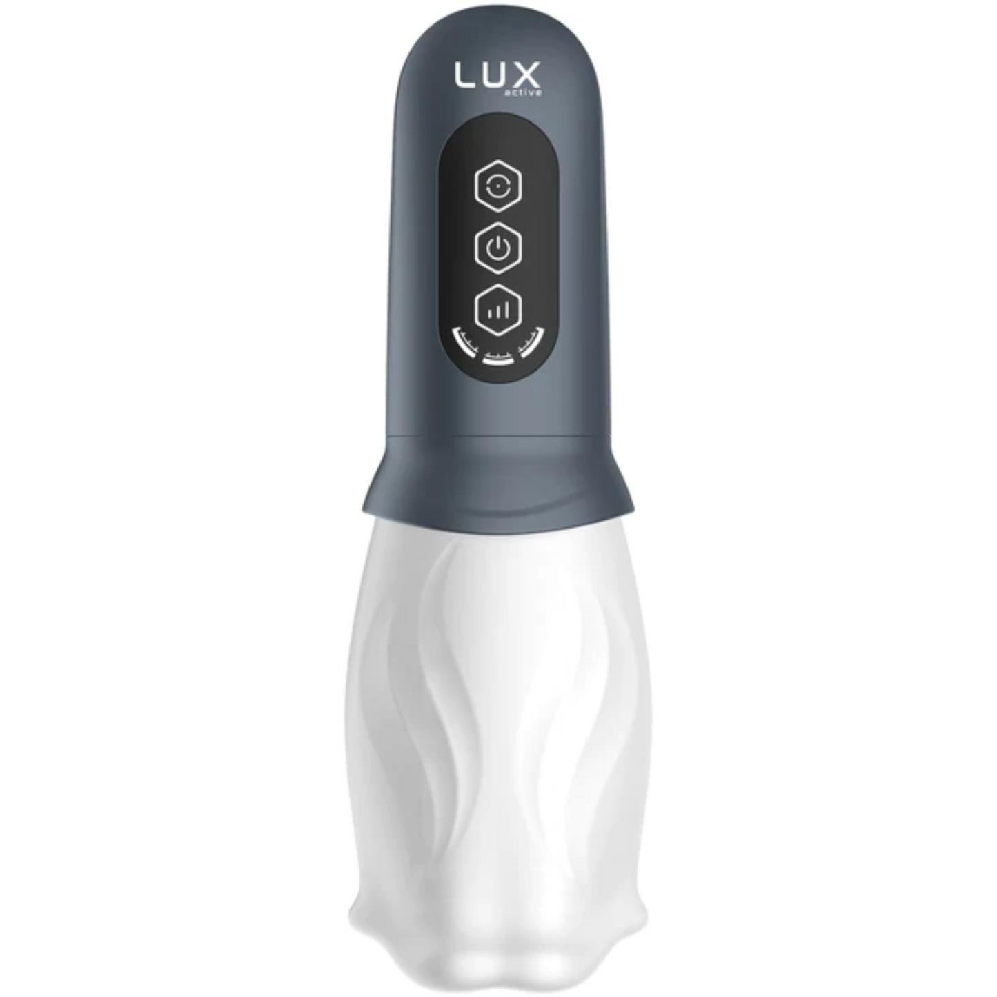 Front view of the BMS Factory LUX First Class Rotating Masturbator shows control buttons.