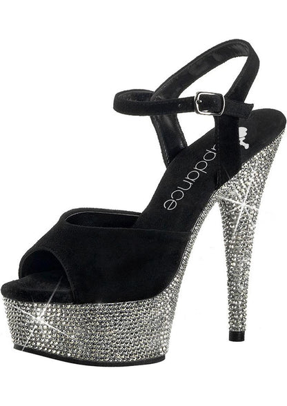 6in. Rhinestone Black Suede Strap - Black - Size 6