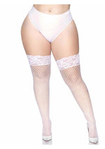 Load image into Gallery viewer, Spandex Industrial Net Thigh Highs w/ Stay Up Silicone Lace Top - 1X/2X
