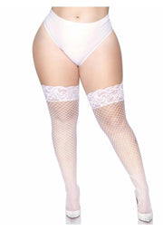 Spandex Industrial Net Thigh Highs w/ Stay Up Silicone Lace Top - 1X/2X