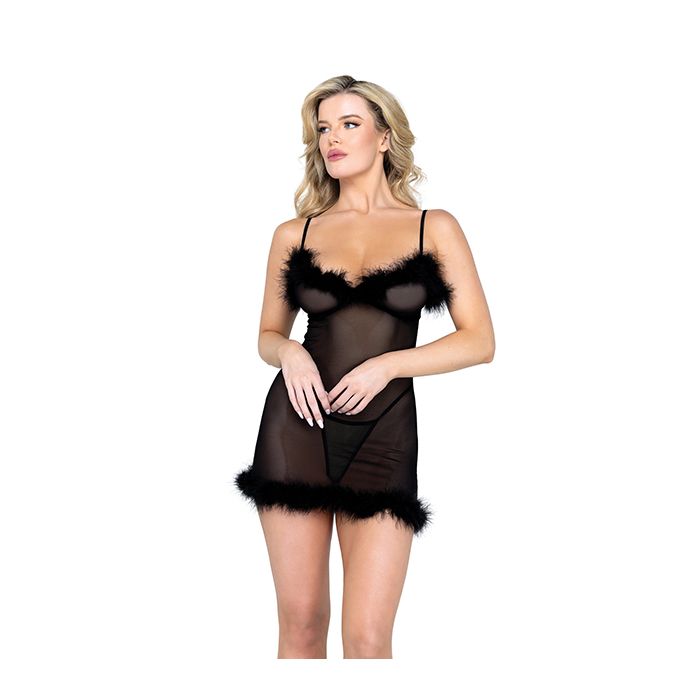 Afterhours Maribou & Mesh Chemise Black