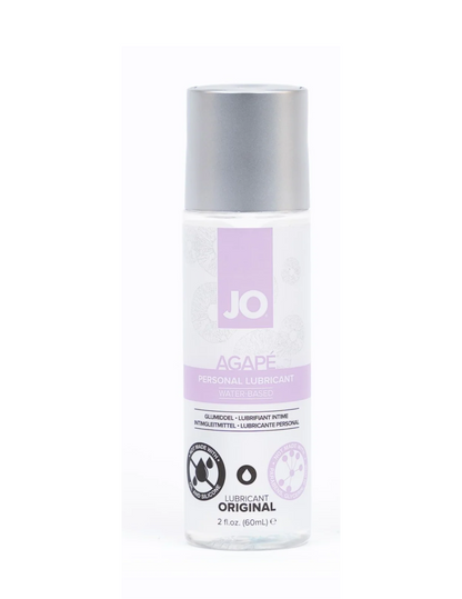 Front photo of the bottle of System JO Agape Water Based Lubricant, 2oz.