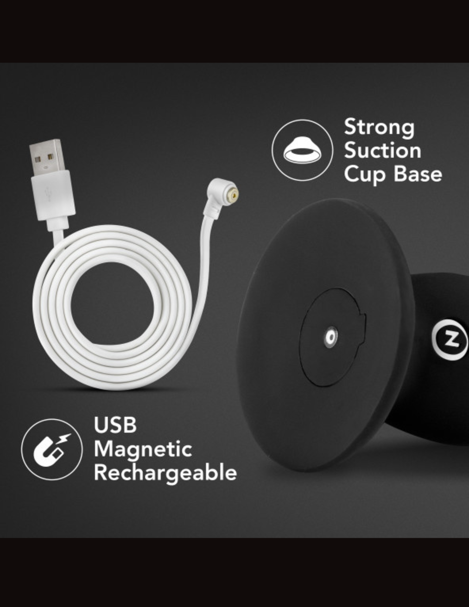 Image features the USB magnetic charging cord that comes with the Impressions Amsterdam Vibrator from Blush (black).