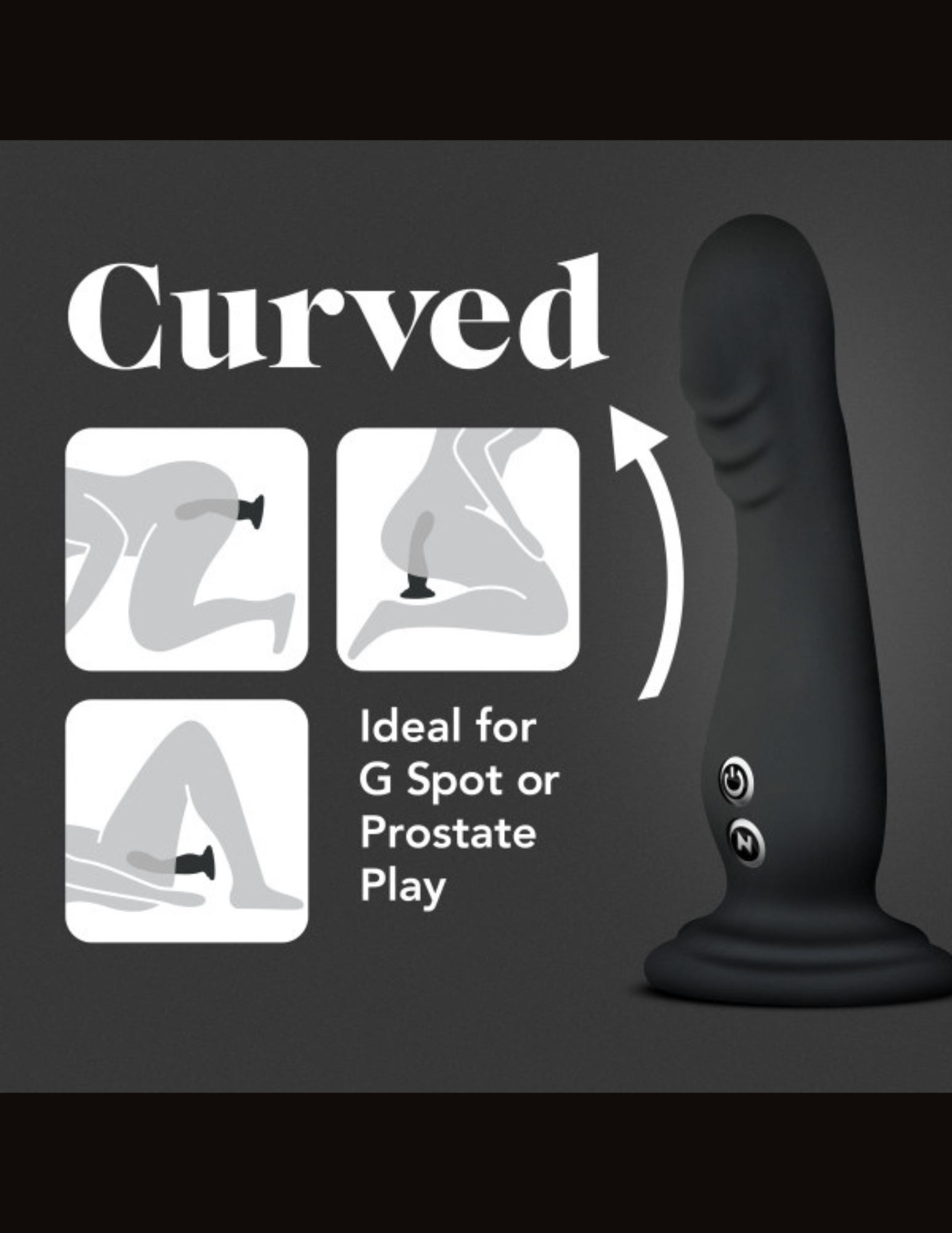 Image shows different positions that the Impressions Amsterdam Vibrator from Blush (black) can be used for due to its strong suction cup base.