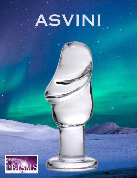 Ad for the Asvini Glass Penis Anal Plug from XR Brands.