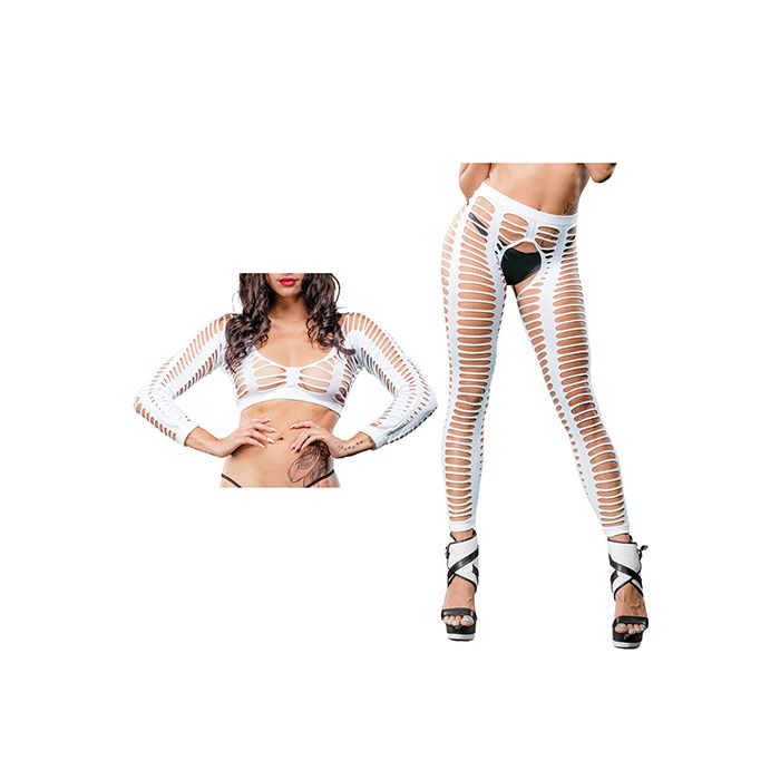 Beverly Hills Naughty Girl Crotchless All Over Straps Mesh Leggings