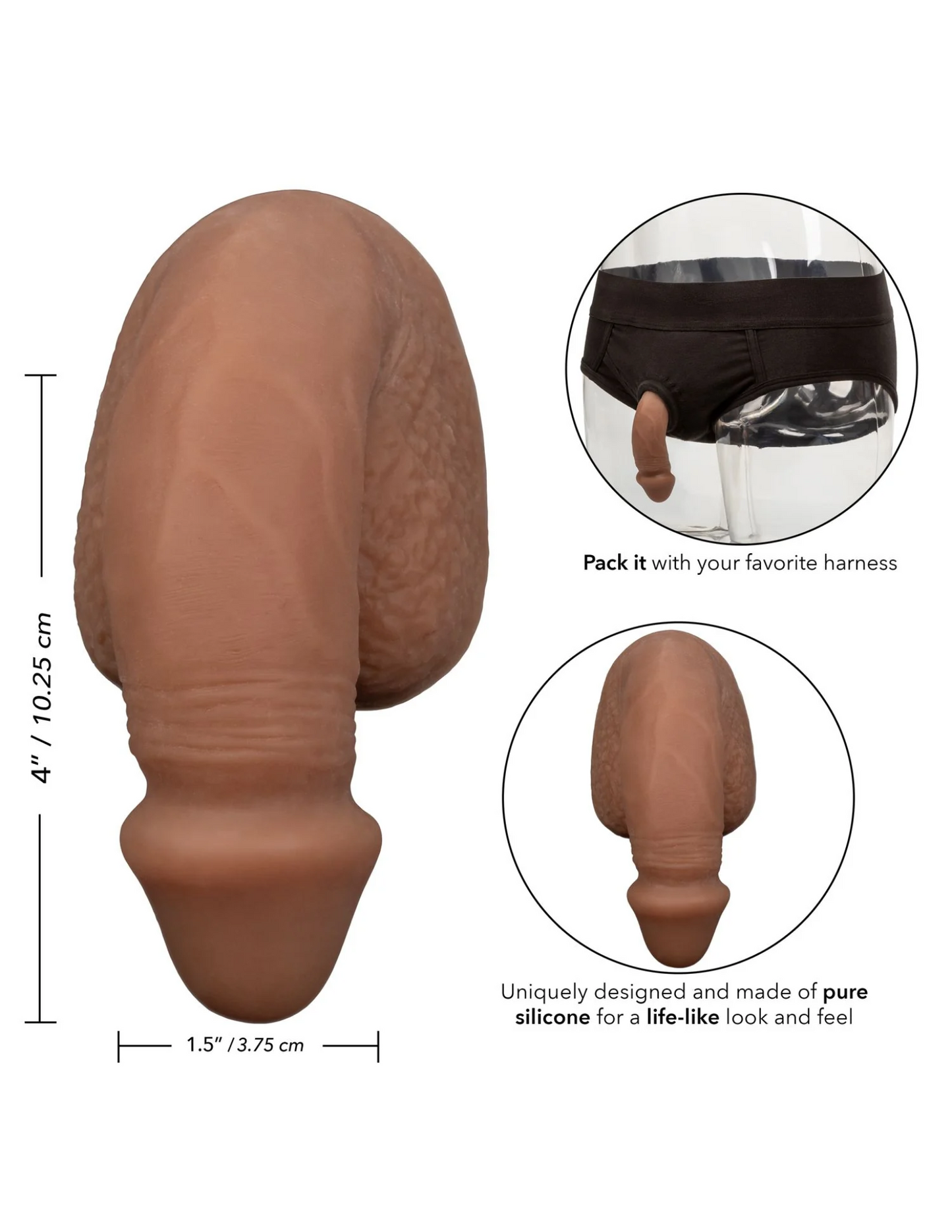 Packer Gear - Silicone Packing Penis - 4in - Ivory, Brown